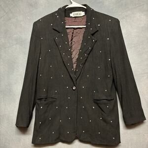 Vintage Harlan Blazer Crystal Studded Womens 12 Knit Made in USA Glam Fairy Goth